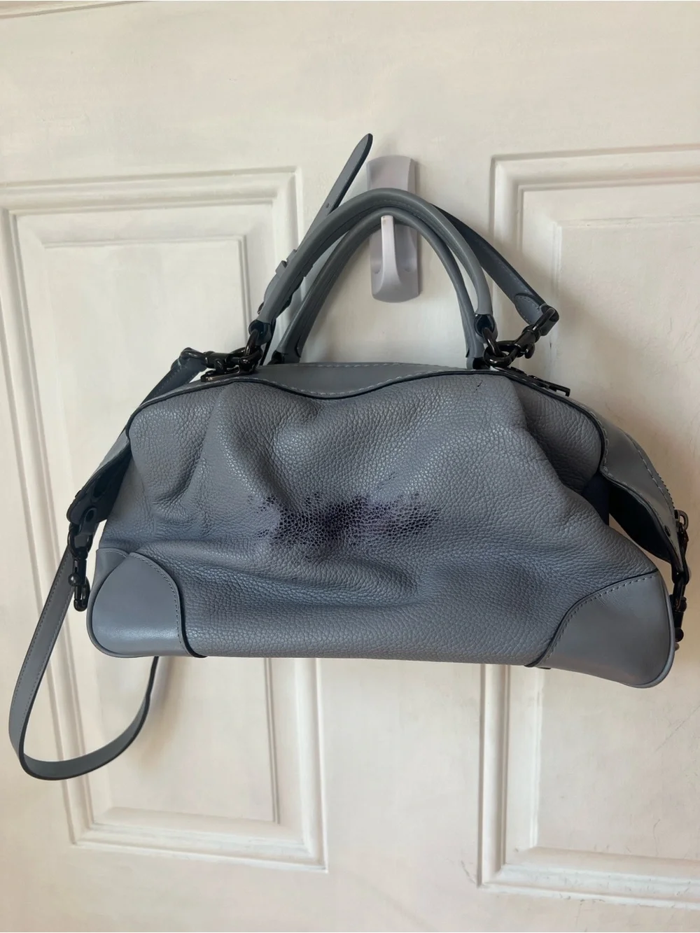 Coach Pebble Leather Lane Satchel Mist Blue
